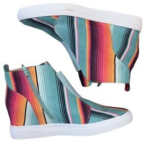 LOLA SHOES - Red and Blue Stripe High Top Sneaker (fit like size 9)